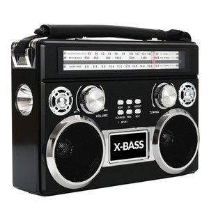 New Supersonic Black Portable Retro AM/FM/SW 3-Band Radio With Bluetooth Boombox